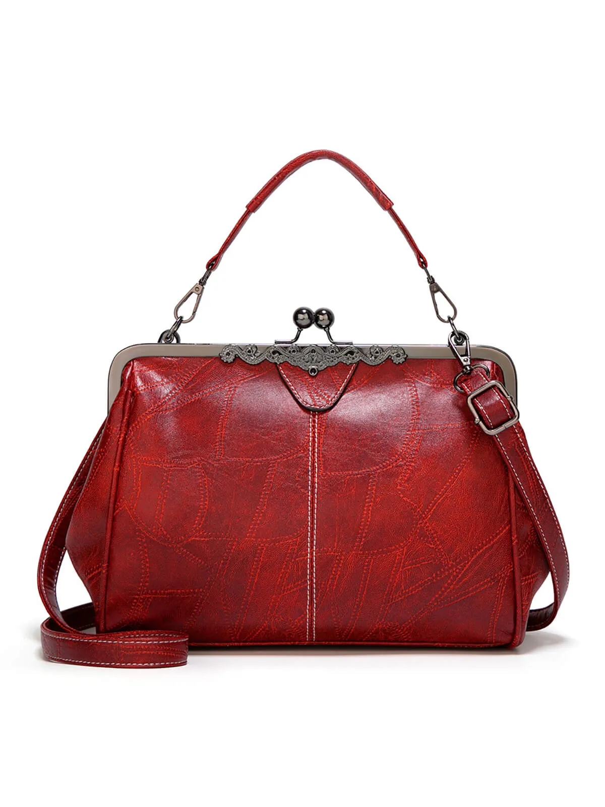 Vintage Solid Artificial Leather Handbag Crossbody Bag