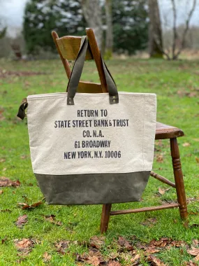 Vintage State Street Bank & Trust Broadway New York NY Upcycled Money Bag Canvas Tote Project Beach Carryall