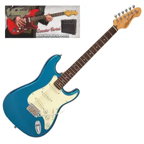 Vintage V60 Coaster Series Electric Guitar Pack ~ Candy Apple Blue