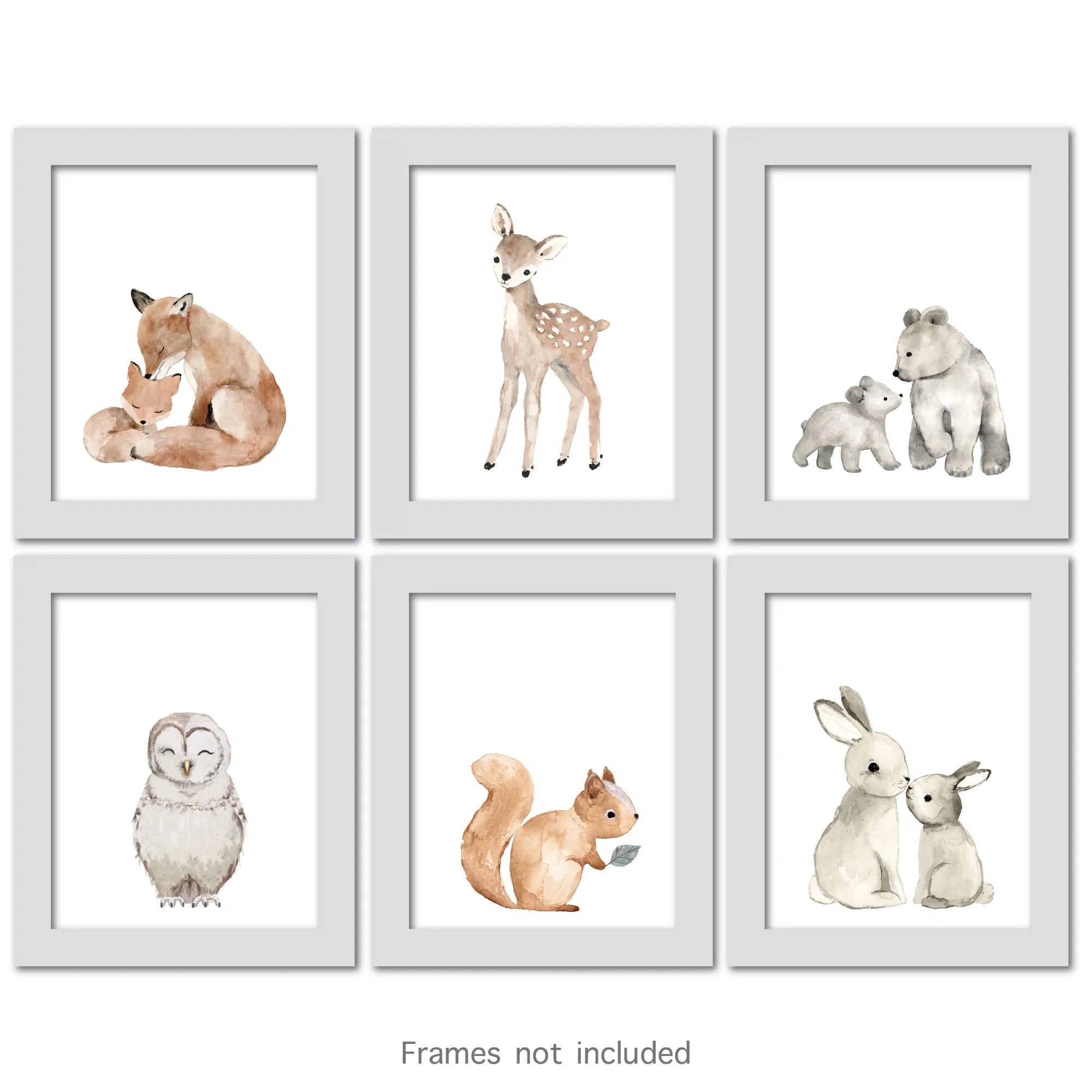 Watercolor Woodland Animals Unframed Wall Art