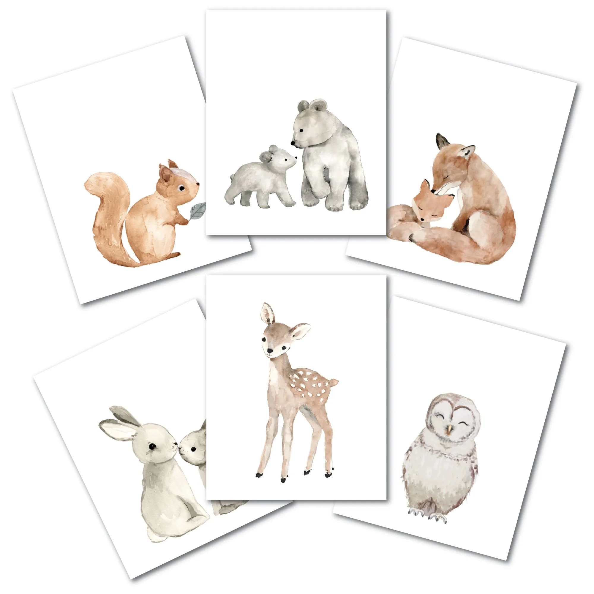 Watercolor Woodland Animals Unframed Wall Art