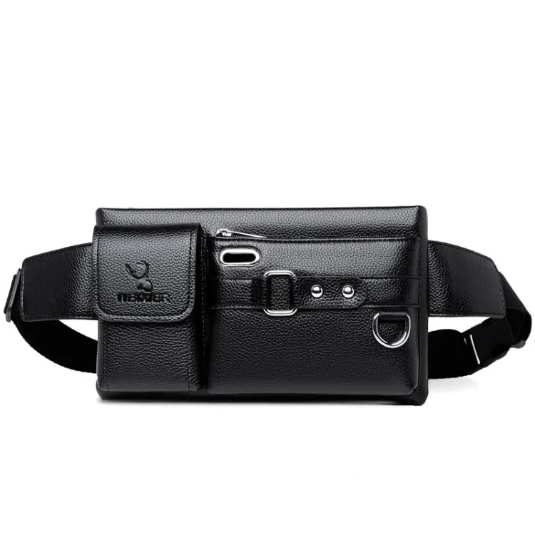 WEIXIER 8117 Men Sports Waist Bag Multi-Function Outdoor PU Bag(Black)