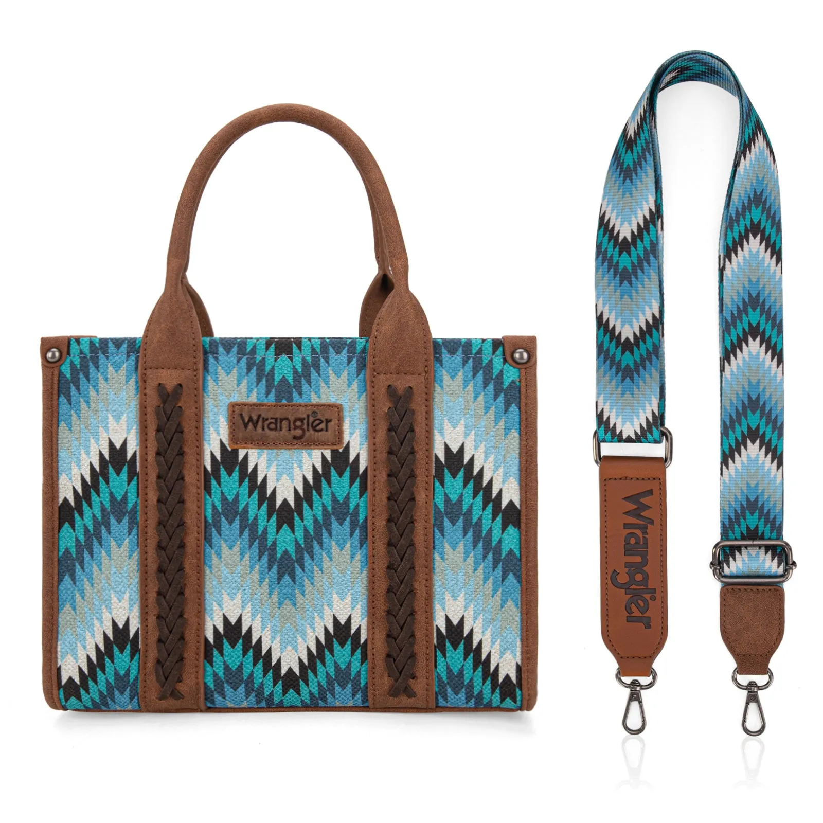 WG2211-8120S  Wrangler Southwestern Pattern Dual Sided Print Tote/Crossbody - JEAN