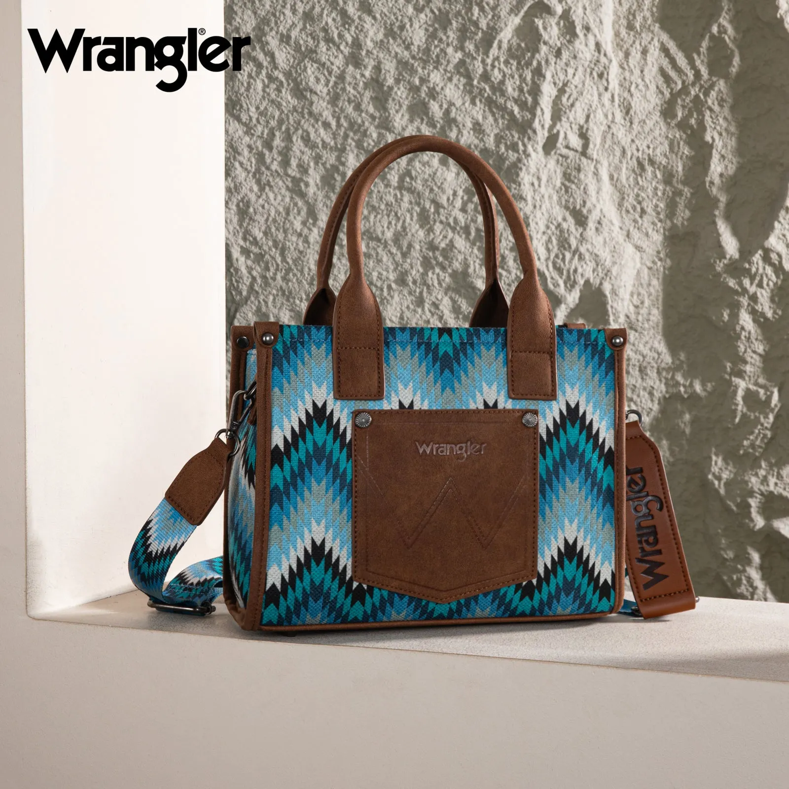 WG2211-8120S  Wrangler Southwestern Pattern Dual Sided Print Tote/Crossbody - JEAN