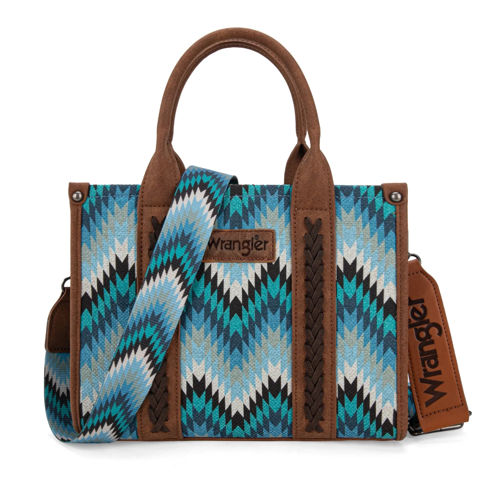 WG2211-8120S  Wrangler Southwestern Pattern Dual Sided Print Tote/Crossbody - JEAN