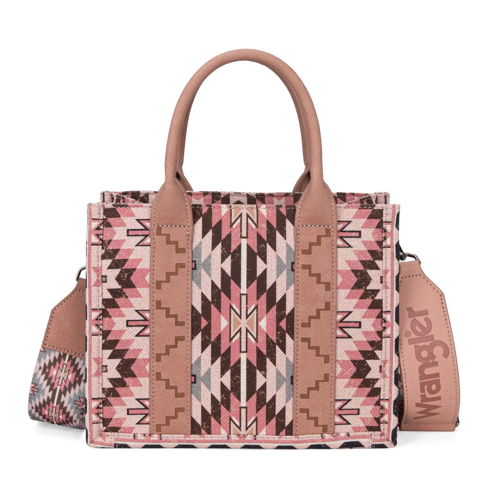 WG2213-8120S  Wrangler Southwestern Pattern Dual Sided Print -Tote/Crossbody - DARK PINK