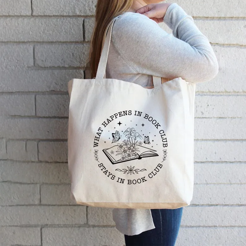 What Happens In Book Club Stays In Book Club Tote Bag, Book Nerd Tote Bag