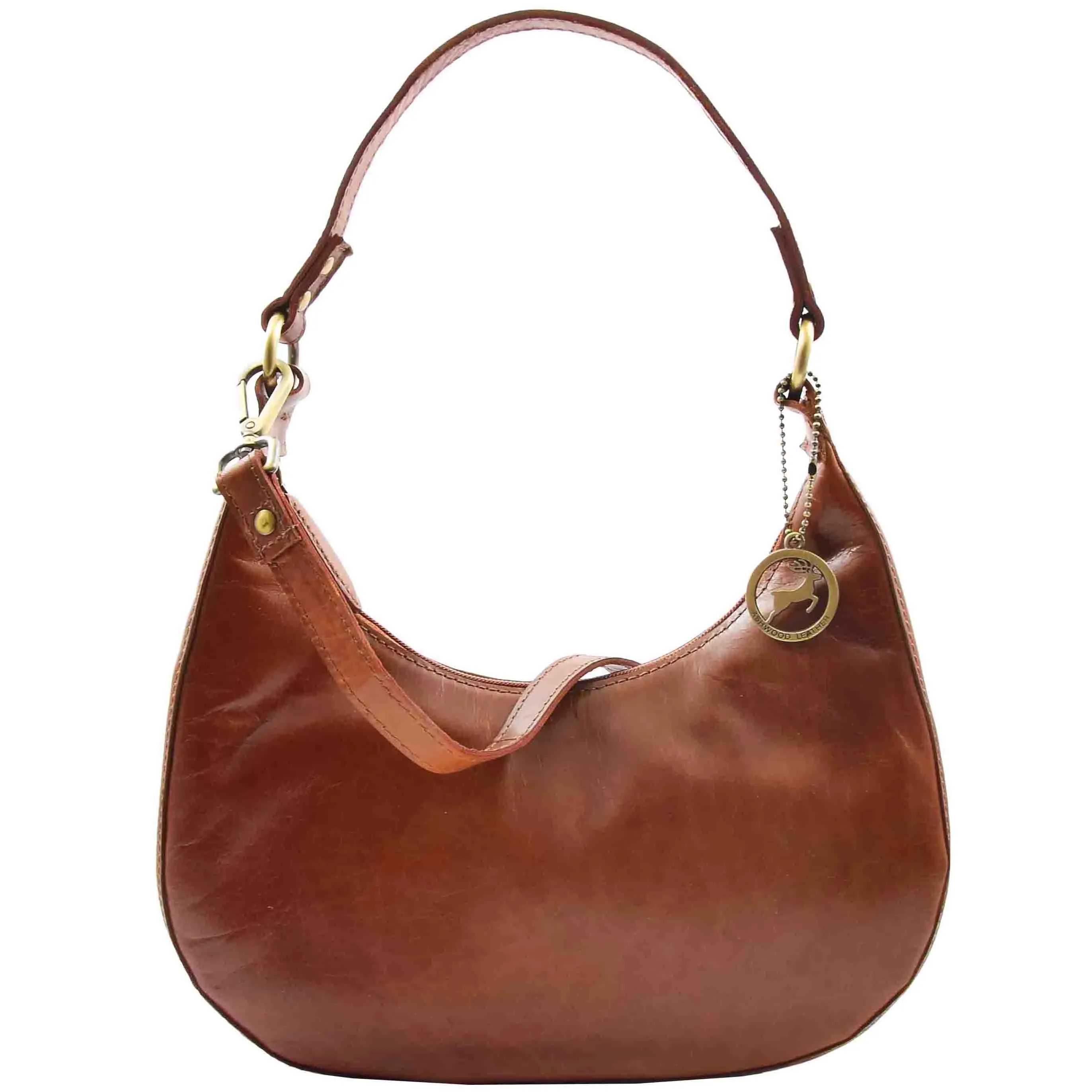 Womens Classic Leather Shoulder Hobo Bag Bruges Cognac