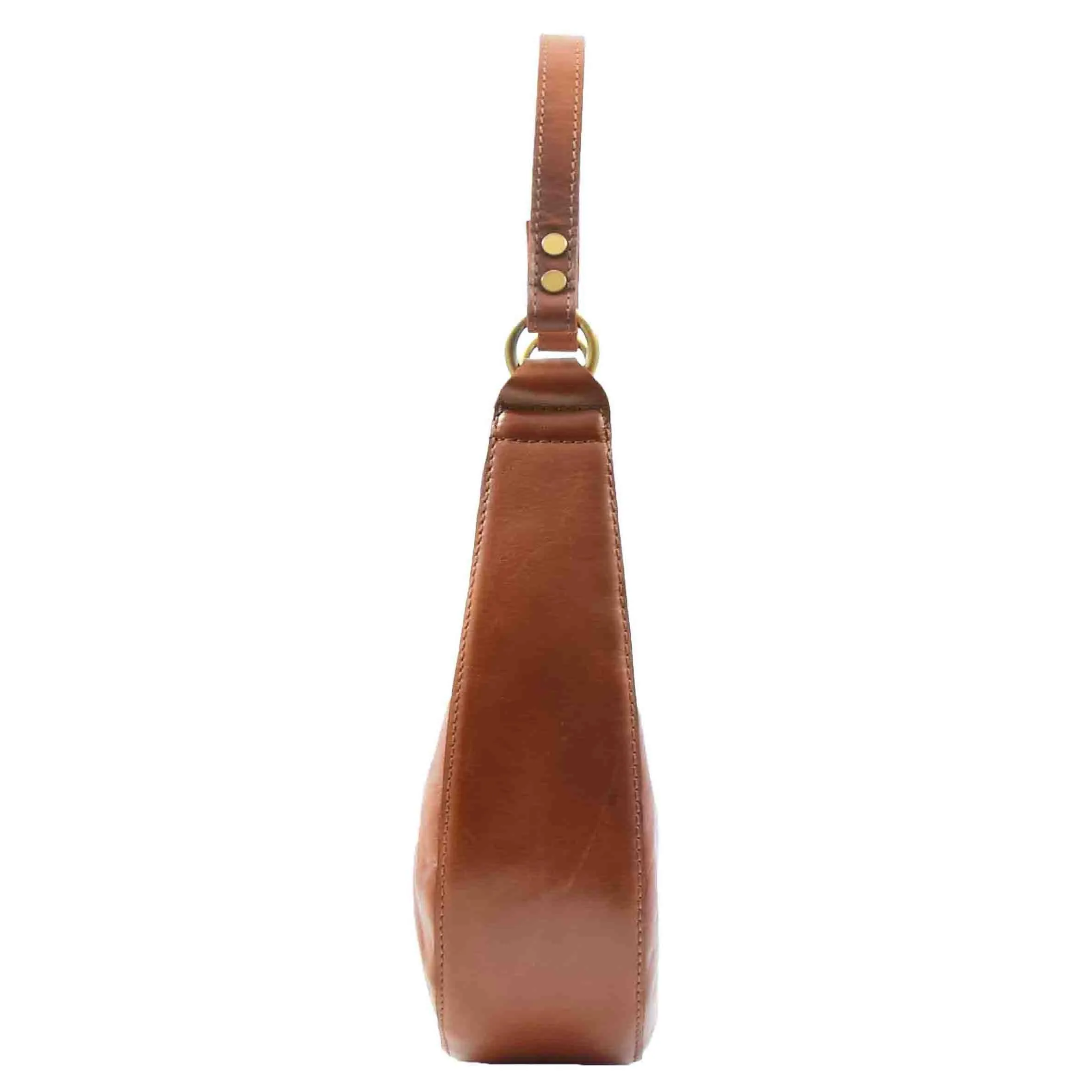 Womens Classic Leather Shoulder Hobo Bag Bruges Cognac