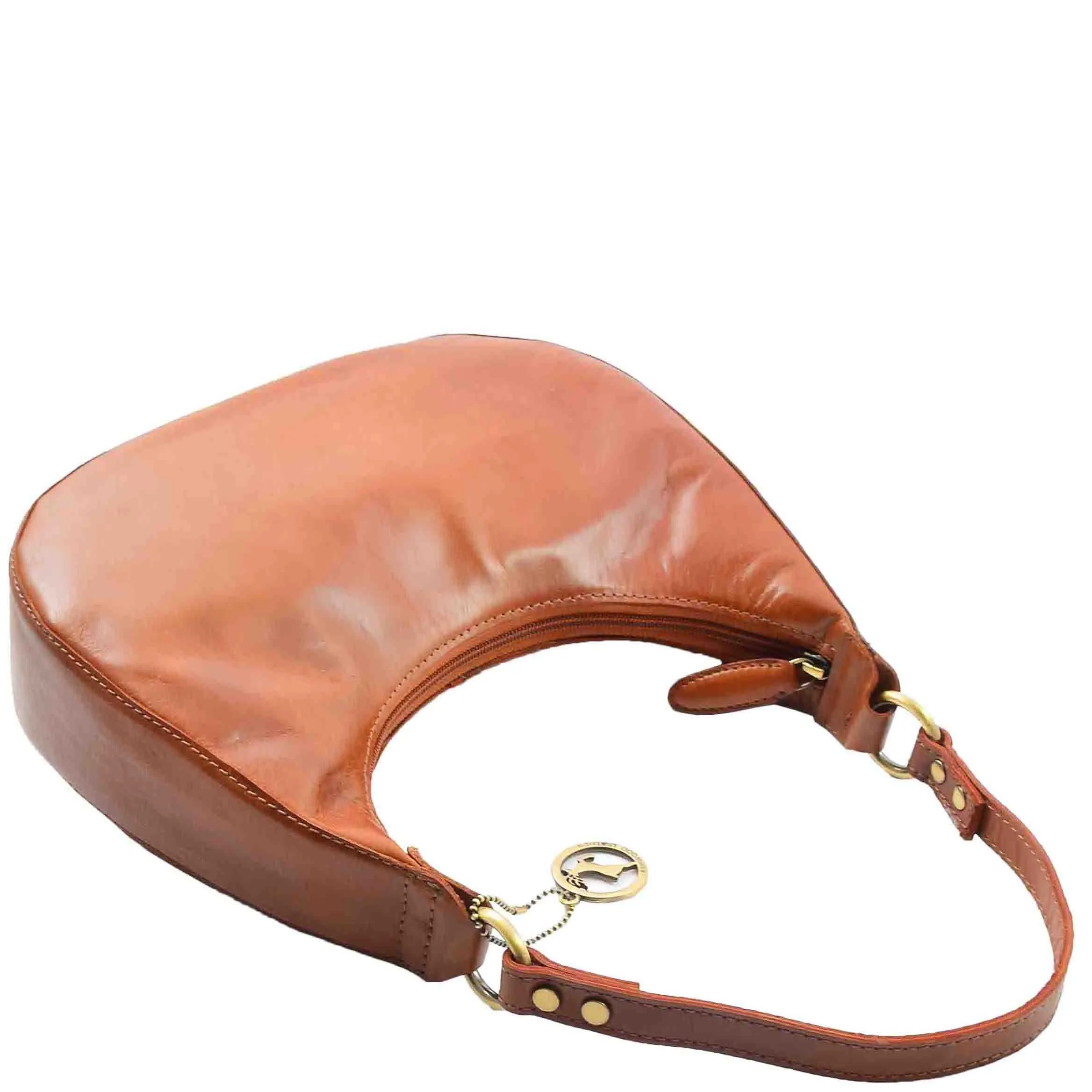 Womens Classic Leather Shoulder Hobo Bag Bruges Cognac