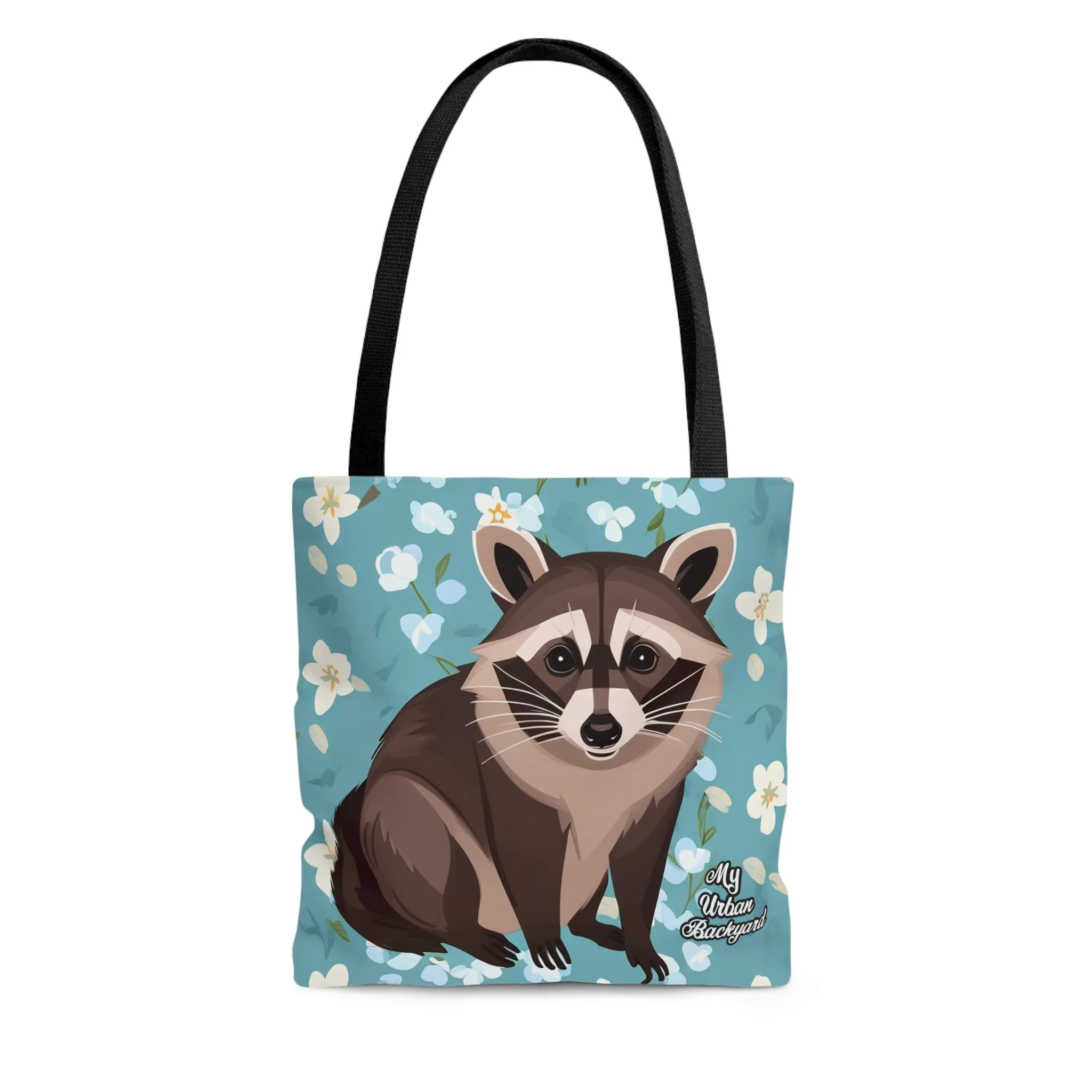 Young Raccoon w Flowers, Tote Bag for Everyday Use - Durable and Functional